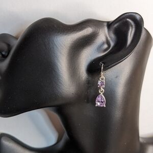 Purple Crystal and Silver Tone Dangle Earrings